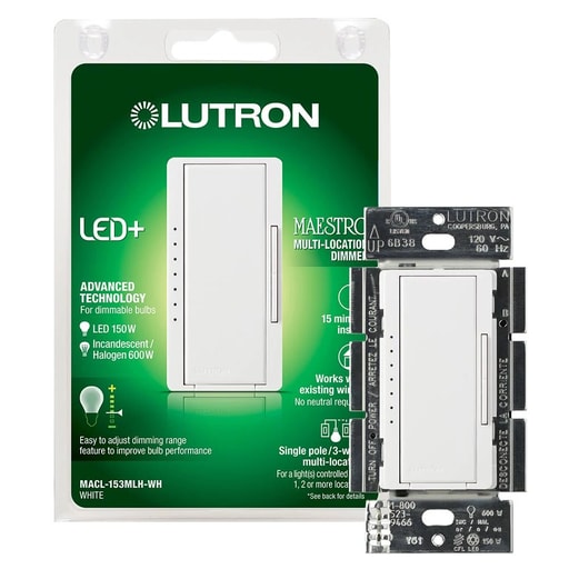 Lutron - Lutron MACL-153MH-WH 600 W 120 Volt White 1-Pole/3-Way/Multi-Location Incandescent/Halogen Dimmer