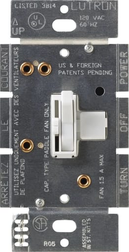 Lutron - Lutron AYFSQ-F-WH 120 Volt White 3-Speed 1-Pole/3-Way Toggle Fan Control Dimmer