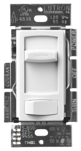 Lutron - Lutron CTCL-153P-WH 150 W 120 VAC White Dimmable Compact Fluorescent/LED 1-Pole/3-Way Linear Slide Dimmer