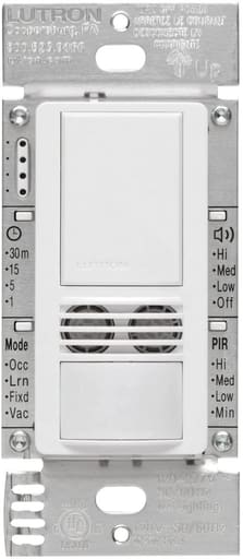 Lutron - Lutron MS-B102-V-WH 120 to 277 VAC 6 Amp 1-Pole/3-Way/Multi-Location White Dual Technology Vacancy Sensor Switch