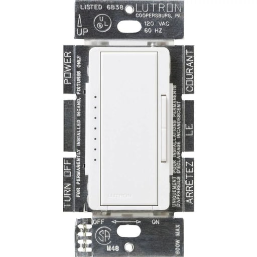 Lutron - Lutron MAELV-600-WH Single Pole 450W Electronic Low Voltage White Maestro Dimmer