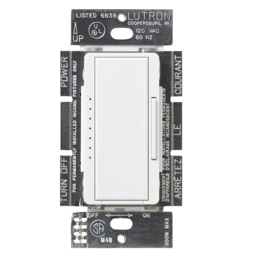Lutron - Lutron MA-1000-WH 1000 W 120 Volt White 1-Pole/Multi-Location Incandescent/Halogen Digital Fade Dimmer