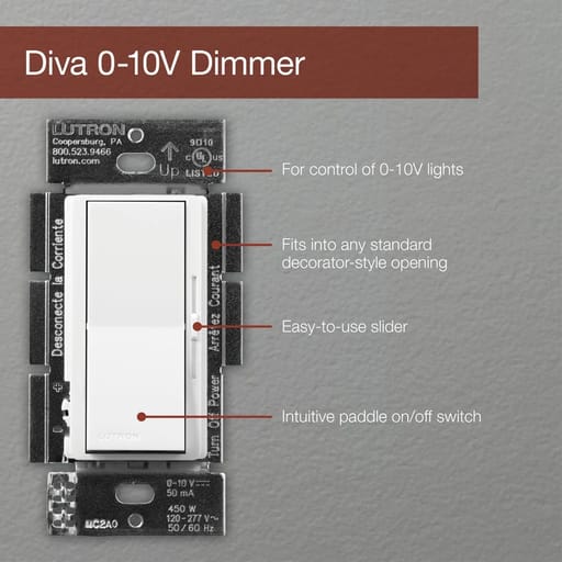 Lutron - Lutron DVSTV-GR Diva 0-10V Control for LED Driver & Fluorescent Ballast, 1Pole/3Way, 120/277V - Gray