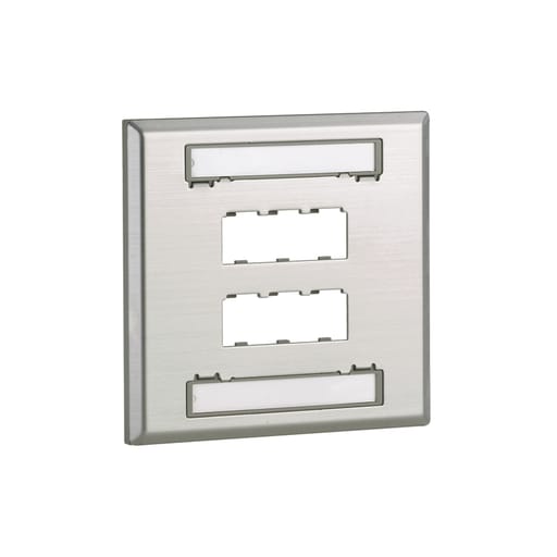 Panduit Corp - Panduit CFPL6S-2GY , Double Gang, Stainless Steel, Faceplate, with label 6 port