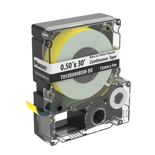 Panduit Corp - Panduit T050X000BXM-BK PXE Cassette, Continuous Tape, Polyester, .5" W x 30' L, Black/YL