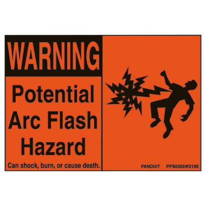 Panduit Corp - Panduit PPS0305W2100 Adhesive Sign, Polyester, WARNING Header, POTENTIAL ARC FLASH..', 3.50" x 5.00", 1 sgn/cd,5 cds/pk, BL/OR