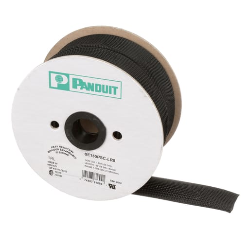 Panduit Corp - Panduit SE150P-TR0 SE150P-TR0 Braided Sleeving, Blackack, PET, 1.5" Nom Dia., 200', PK1
