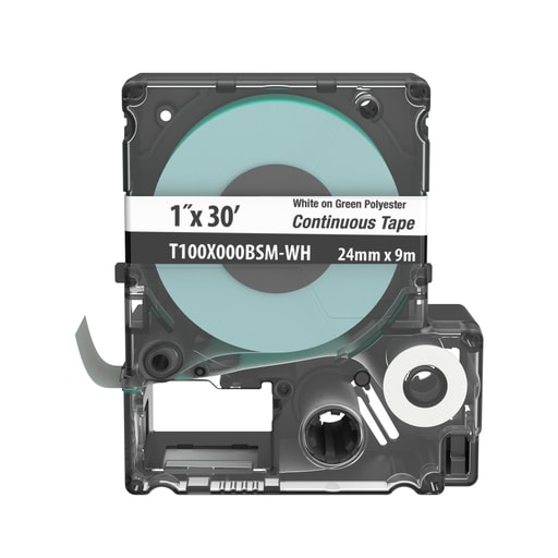 Panduit Corp - Panduit T100X000BSM-WH MP Cassette, Poly Continuous Tape, 1" W x 30' L, WH on GN