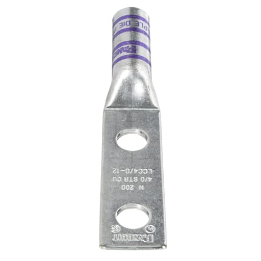 Panduit Corp - Panduit LCC4/0-12-X 2-Hole 4/0 AWG 1/2 Inch 1.75 Inch Copper Compression Lug