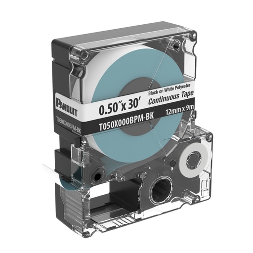 Panduit Corp - Panduit T050X000BPM-BK PXE Cassette, Continuous Tape, Polyester, .5" W x 30' L, Black/WH