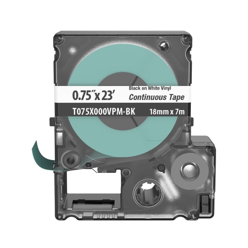 Panduit Corp - Panduit T075X000VPM-BK MP Printer Continuous Tape, Safety & ID, Vinyl, Black/White, .75" W