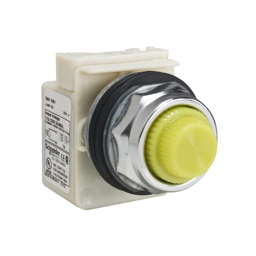 Square-D / Schneider - Square D 9001KP1Y31 30 mm 120 VAC Yellow Lens Metal Bezel Standard Round Pilot Light