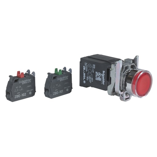Square-D / Schneider - Square D XB4BW3435 22 mm 120 VAC 14 mA 1NO 1NC Red Round Momentary Flush Illuminated Push Button