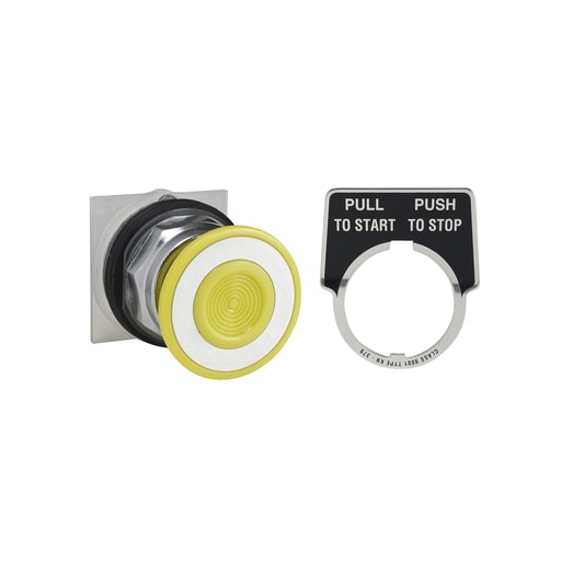 Square-D / Schneider - Square D 9001KR9Y 30 mm Yellow Body Chrome Plated Metal Bezel 2-Position Mushroom Non-Illuminated Push-Pull Operator
