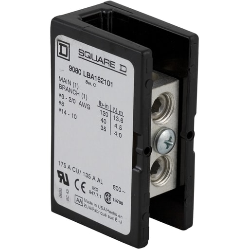 Square-D / Schneider - Square D 9080LBC162101 150 Amp 600 Volt 18 to 1/0 AWG Primary Phenolic 1-Pole Standard Power Distribution Block