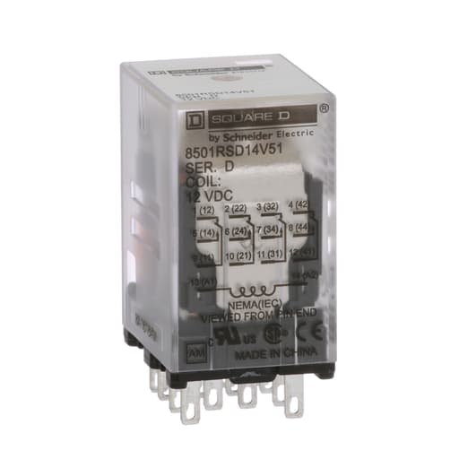 Square-D / Schneider - Square D 8501RSD14V51 12 VDC 5 Amp 4PDT 4CO Socket Mount DC Operated Miniature Plug-In Relay