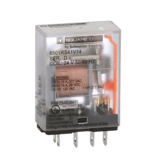 Square-D / Schneider - Square D 8501RS41V14 24 VAC 12 Amp SPDT 1CO Socket Mount AC Operated Miniature Plug-In Relay