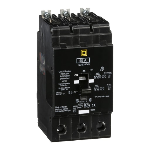 Square-D / Schneider - Square D EGB34045 3-Pole 45 Amp 480 Star/277 Volt Thermal Magnetic Miniature Circuit Breaker