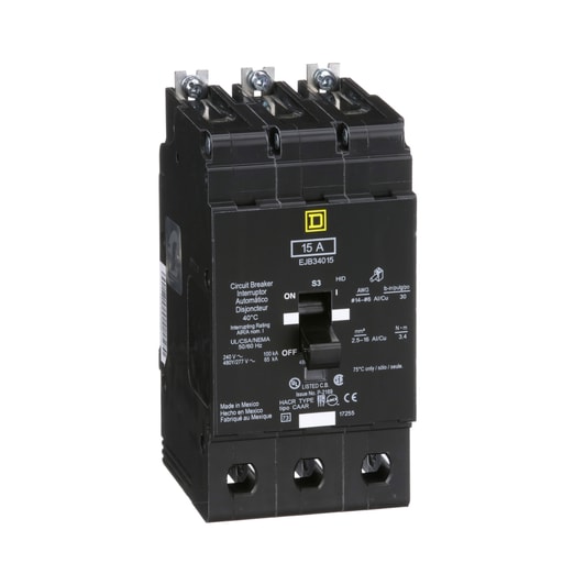 Square-D / Schneider - Square D EJB34015 3-Pole 15 Amp 480 Star/277 Volt Thermal Magnetic Miniature Circuit Breaker