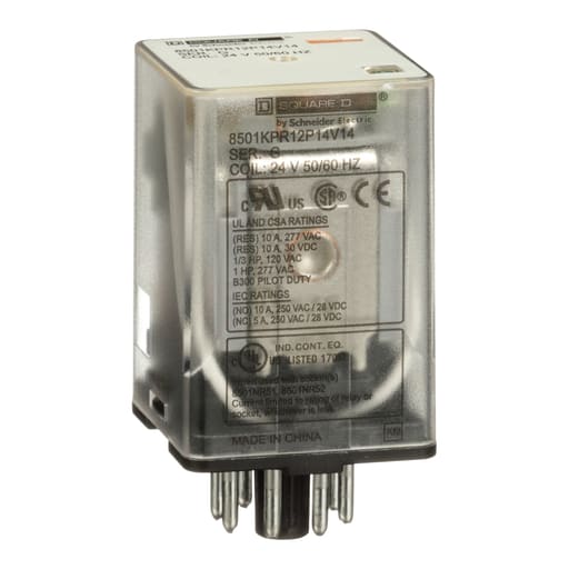 Square-D / Schneider - Square D 8501KPR12P14V14 24 VAC 10 Amp DPDT Plug-In Relay with LED