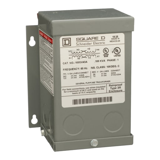 Square-D / Schneider - Square D 100SV43A 0.1 kVa 120 x 240 VAC Primary 12/24 VAC Secondary Dry Type Buck and Boost Transformer