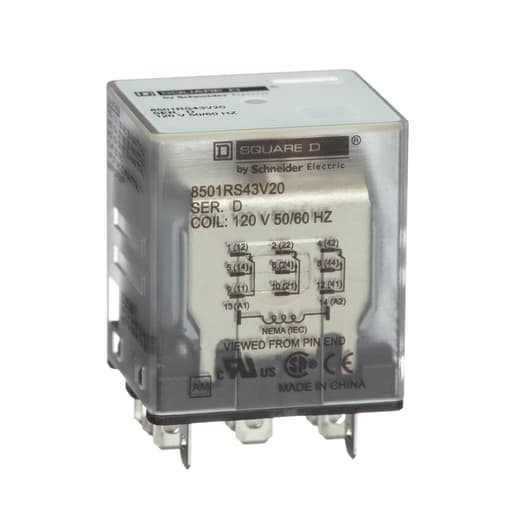 Square-D / Schneider - Square D 8501RS43V20 120 VAC 10 Amp 3PDT 3CO Socket Mount AC Operated Miniature Plug-In Relay
