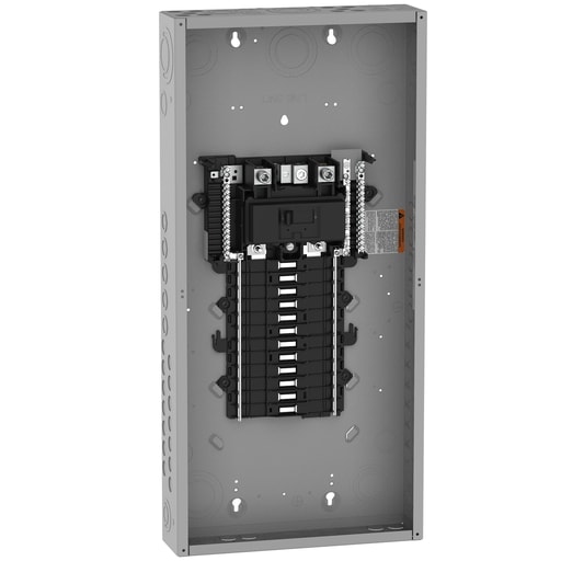 Square-D / Schneider - Square D QO124M200P 200A 120/240V 1phase Convertible Main Breaker Load Center, Plug-On Neutral, 24 Spaces / 36 Circuits, NEMA-1, Gray