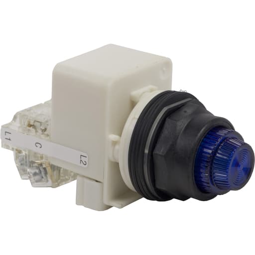 Square-D / Schneider - Square D 9001SKT38LLL31 30 mm 120 VAC/VDC Blue Lens Plastic Bezel LED Push to Test Round Pilot Light