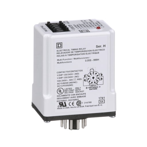 Square-D / Schneider - Square D 9050JCK70V14 24 VAC/VDC Coil 10 Amp DPDT Plug-In Socket Mount AC/DC Timing Relay