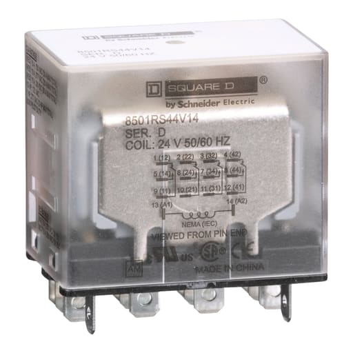 Square-D / Schneider - Square D 8501RS44V14 24 VAC 10 Amp 4PDT 4CO Socket Mount AC Operated Miniature Plug-In Relay