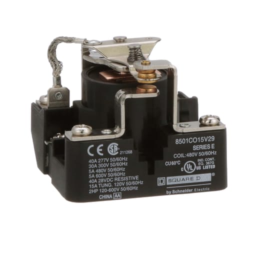 Square-D / Schneider - Square D 8501CO15V29 480 VAC 30 Amp 1-Pole SPDT 1NO 1NC Panel Mount AC Operated Power Relay