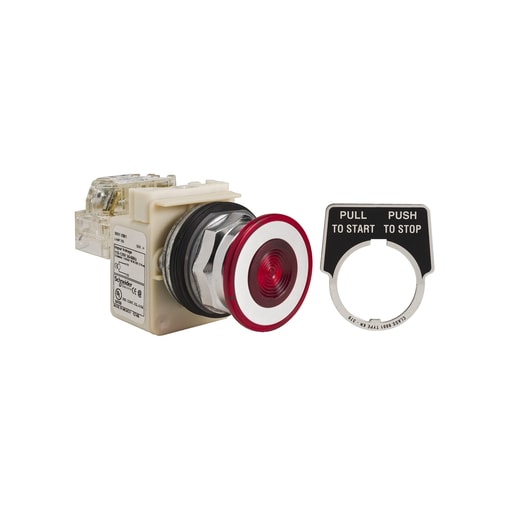 Square-D / Schneider - Square D 9001KR9P35R 30 mm Red Body Metal Bezel 2-Position Mushroom Illuminated Push Button Operator