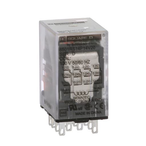 Square-D / Schneider - Square D 8501RS14P14V20 120 VAC 5 Amp 4PDT 4CO Socket Mount AC Operated Miniature Plug-In Relay