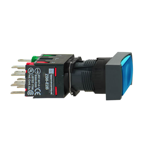 Square-D / Schneider - Square D XB6DW6B5B 16 mm 240 VAC 1.5 Amp 1NO 1NC Blue Rectangular Flush Return Illuminated Push Button