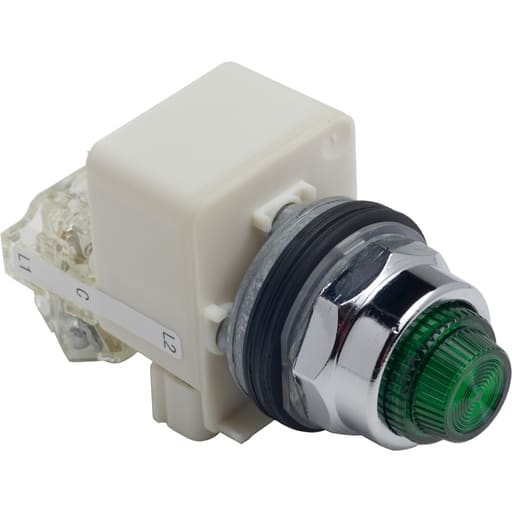 Square-D / Schneider - Square D 9001KT38LGG31 30.5 mm 120 VAC Green Lens Metal Bezel LED Push to Test Pilot Light