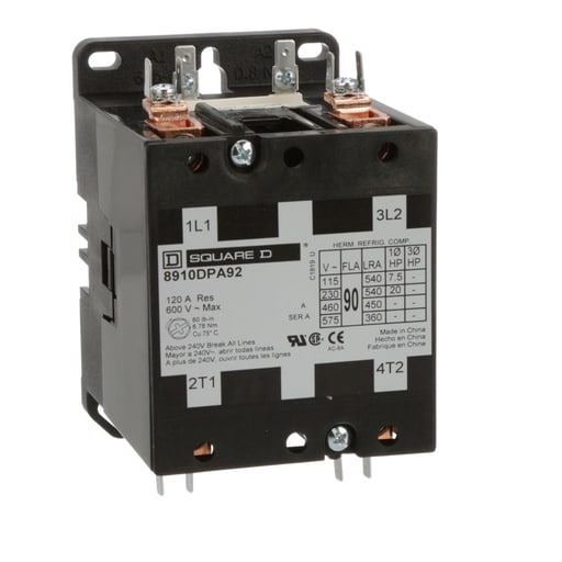 Square-D / Schneider - Square D 8910DPA92V02 110/120 VAC 90 Amp 2-Pole 2NO NEMA 1 Non-Reversing Definite Purpose Contactor