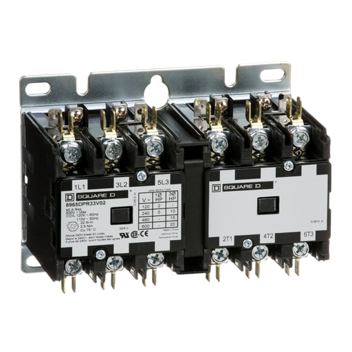 Square-D / Schneider - Square D 8965DPR33V02 110/120 VAC 30 Amp Polyphase 3-Pole Open Type Reversing Definite Purpose Hoist Contactor