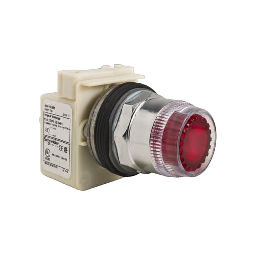 Square-D / Schneider - Square D 9001K1L1R 30 mm Red Body Metal Bezel Momentary Full Guarded Round Illuminated Push Button Operator