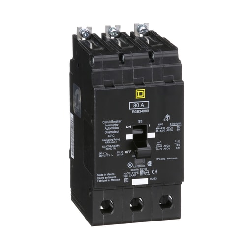 Square-D / Schneider - Square D EGB34080 3-Pole 80 Amp 480 Star/277 Volt Thermal Magnetic Miniature Circuit Breaker