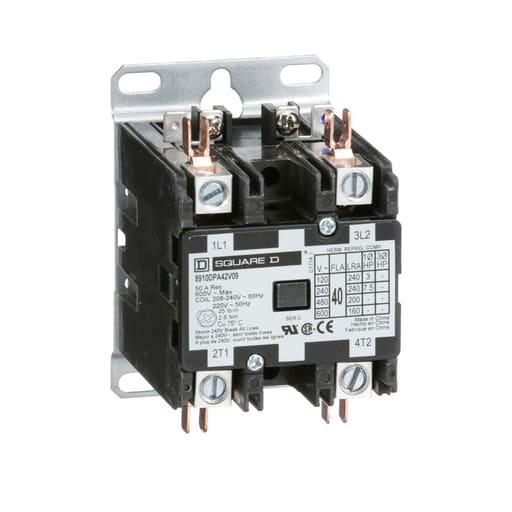 Square-D / Schneider - Square D 8910DPA42V09 208 to 240 VAC 40 Amp 2-Pole 2NO NEMA 1 Non-Reversing Definite Purpose Contactor
