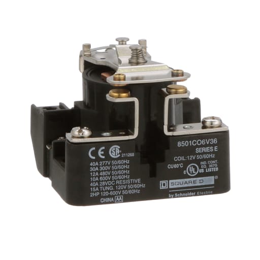 Square-D / Schneider - Square D 8501CO6V36 12 VAC 30 Amp 1-Pole SPST 1NO Panel Mount AC Operated Power Relay