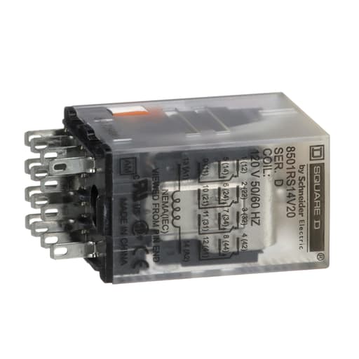 Square-D / Schneider - Square D 8501RS14V20 120 VAC 5 Amp 4PDT 4CO Socket Mount AC Operated Miniature Plug-In Relay
