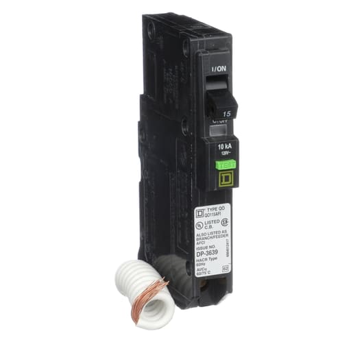 Square-D / Schneider - Square D QO115AFI 1-Pole 15 Amp 120/240 Volt Plug-On Thermal Magnetic Miniature Circuit Breaker