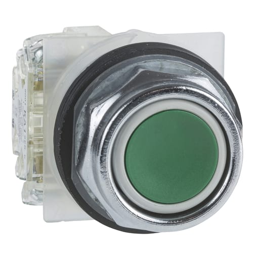 Square-D / Schneider - Square D 9001KR1GH5 30 mm 600 VAC Momentary 1NO Green Lens Chrome Plated Metal Bezel Non-Illuminated Push Button
