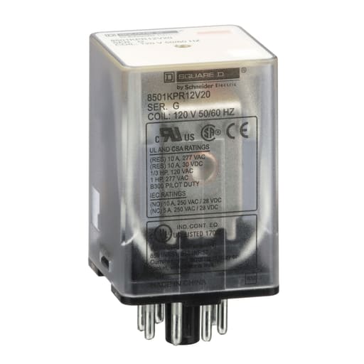 Square-D / Schneider - Square D 8501KPR12V20 120 VAC 10 Amp DPDT 2CO AC Operated Plug-In Relay