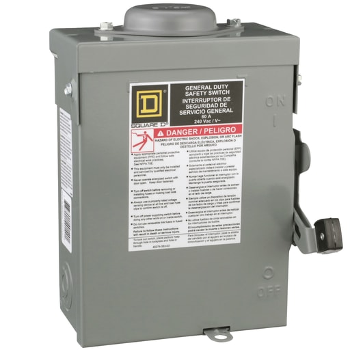 Square D DU222RB Safety Switch Not Fusible 60A-240V-2P NEMA-3R , Single Throw