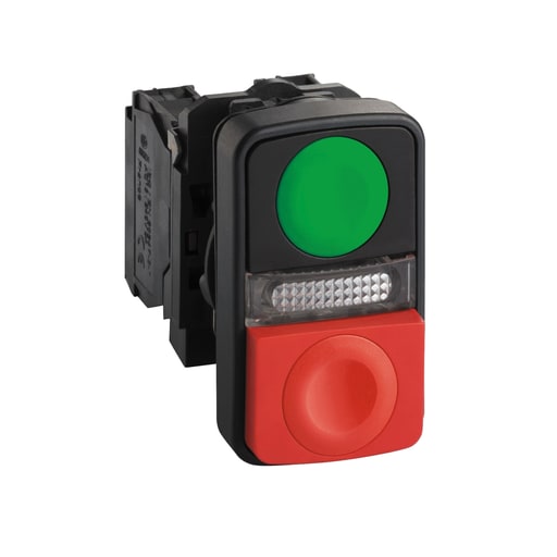 Square-D / Schneider - Square D XB5AW73731G5 22 mm 120 VAC 14 mA 1.2 Amp 1NO 1NC Green/Red Rectangular Flush Illuminated Push Button