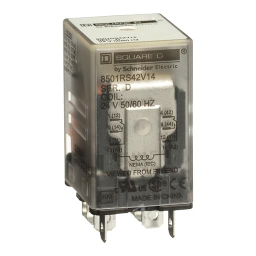 Square-D / Schneider - Square D 8501RS42V14 24 VAC 10 Amp DPDT 2CO Socket Mount AC Operated Miniature Plug-In Relay