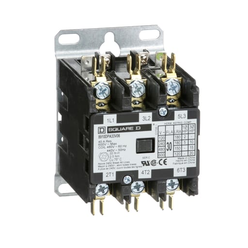 Square-D / Schneider - Square D 8910DPA33V06 440/480 VAC 30 Amp 3-Pole 3NO NEMA 1 Non-Reversing Definite Purpose Contactor