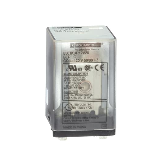 Square-D / Schneider - Square D 8501KUR12V20 120 VAC 10 Amp DPDT 2CO AC Operated Plug-In Relay
